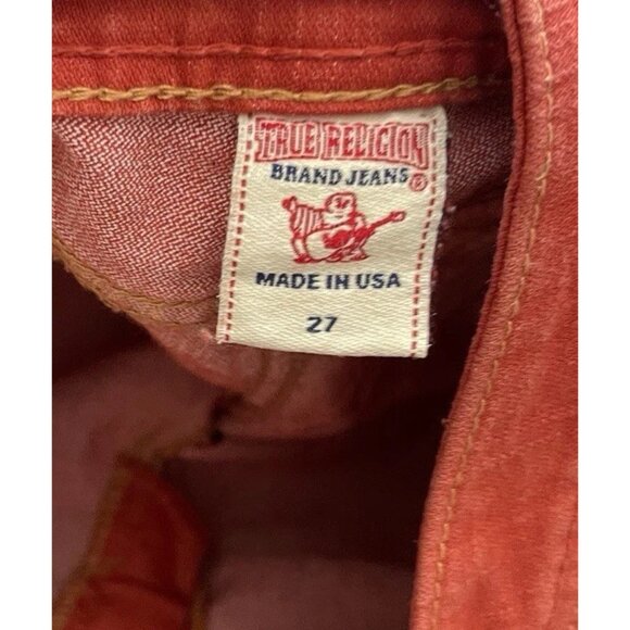 True Religion Jeans Women’s Sz 27 Halle Mid Rise Denim Orange Red Made In USA - Picture 8 of 16
